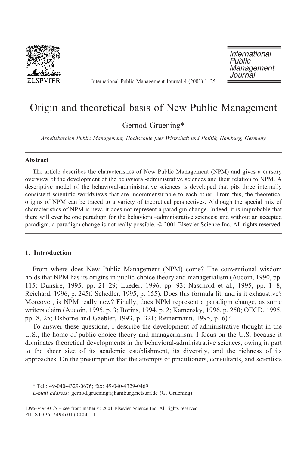 Origin and Theoretical Basis of New Public Management