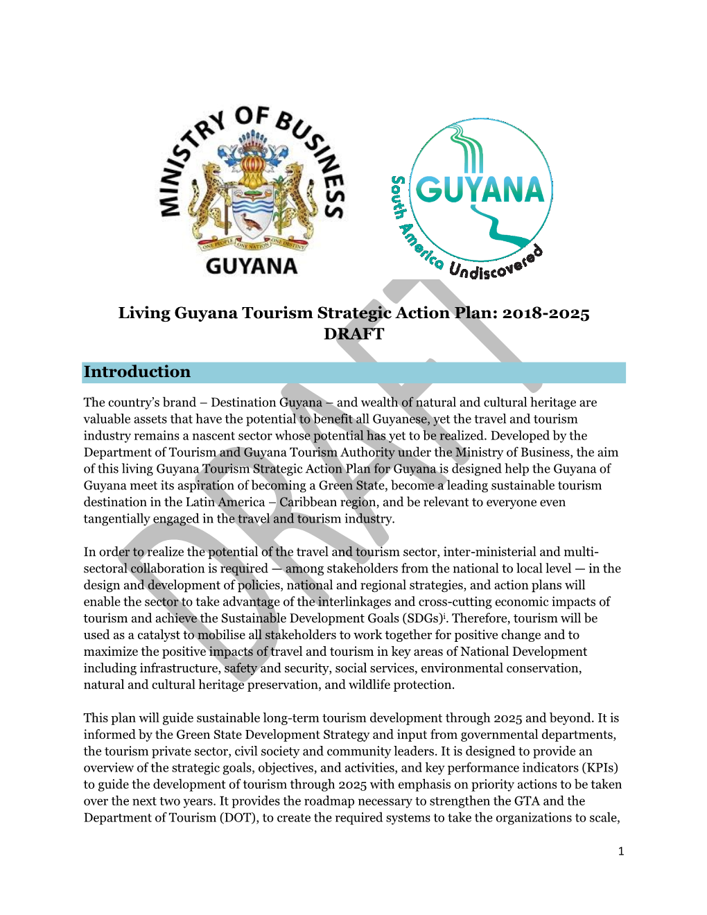 Living Guyana Tourism Strategic Action Plan: 2018-2025 DRAFT