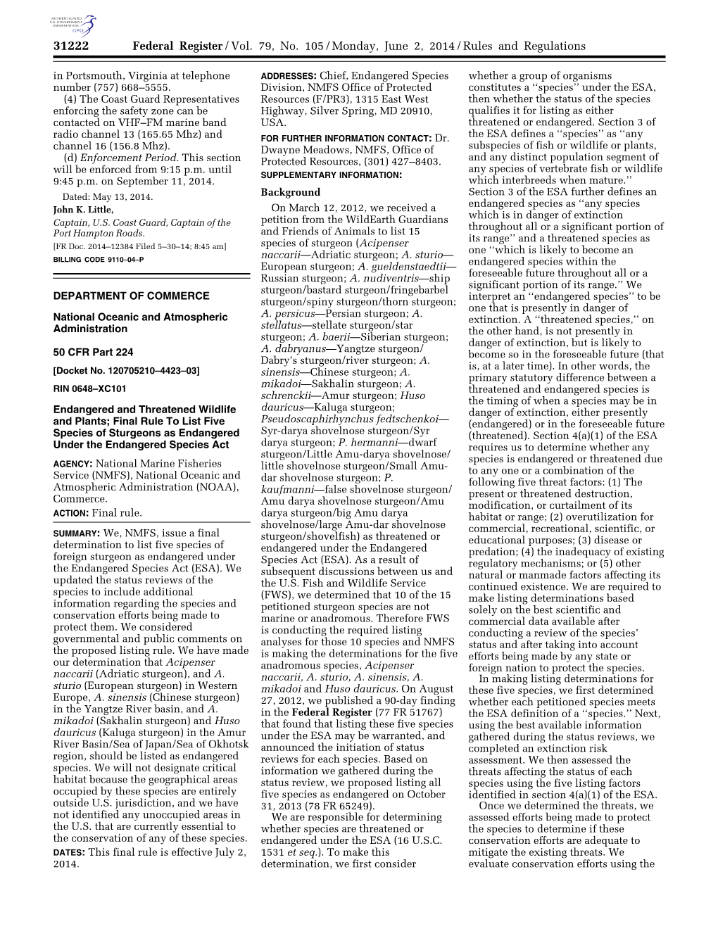 Federal Register/Vol. 79, No. 105/Monday, June 2, 2014/Rules