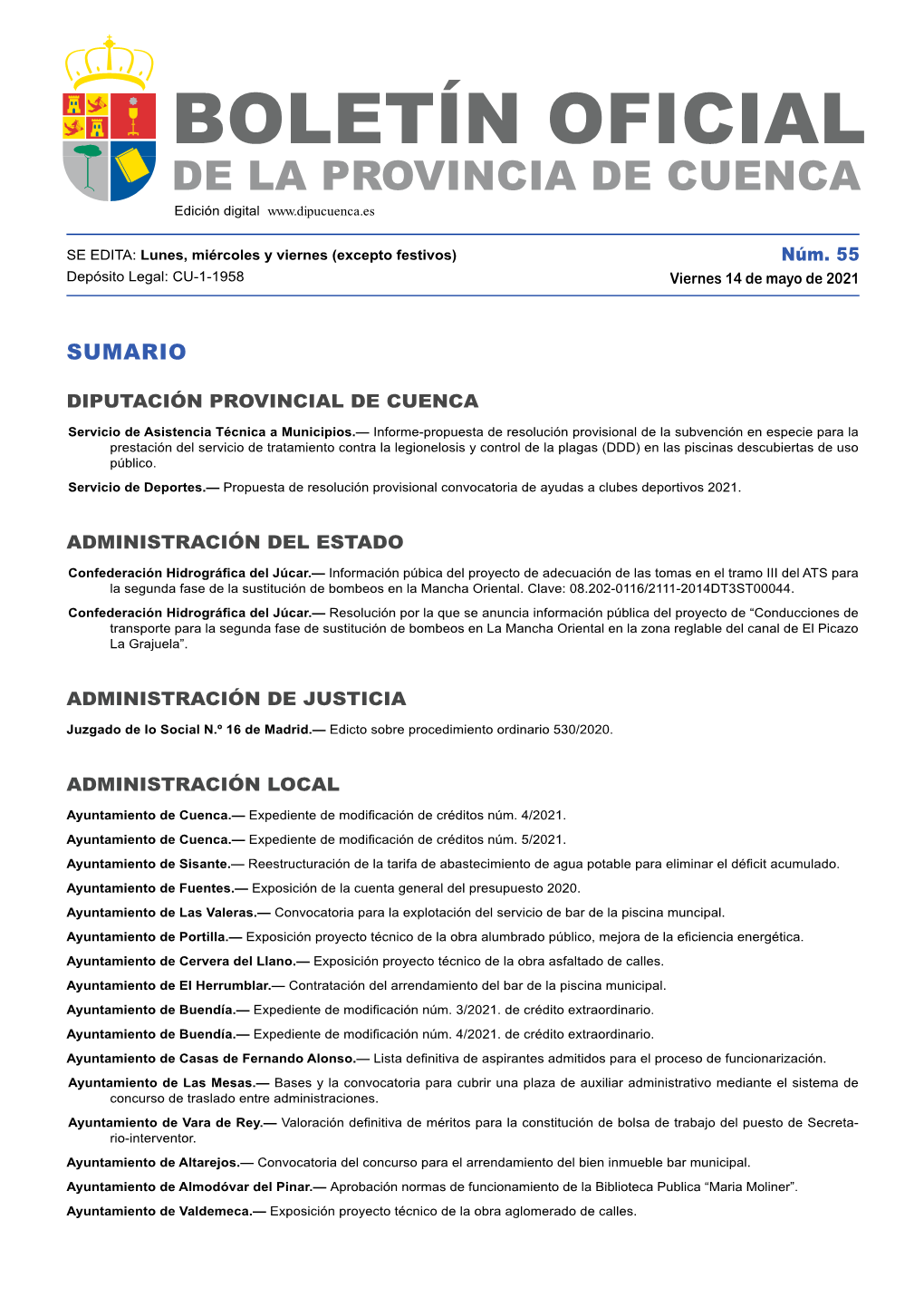 BOLETÍN OFICIAL DE LA PROVINCIA DE CUENCA Edición Digital