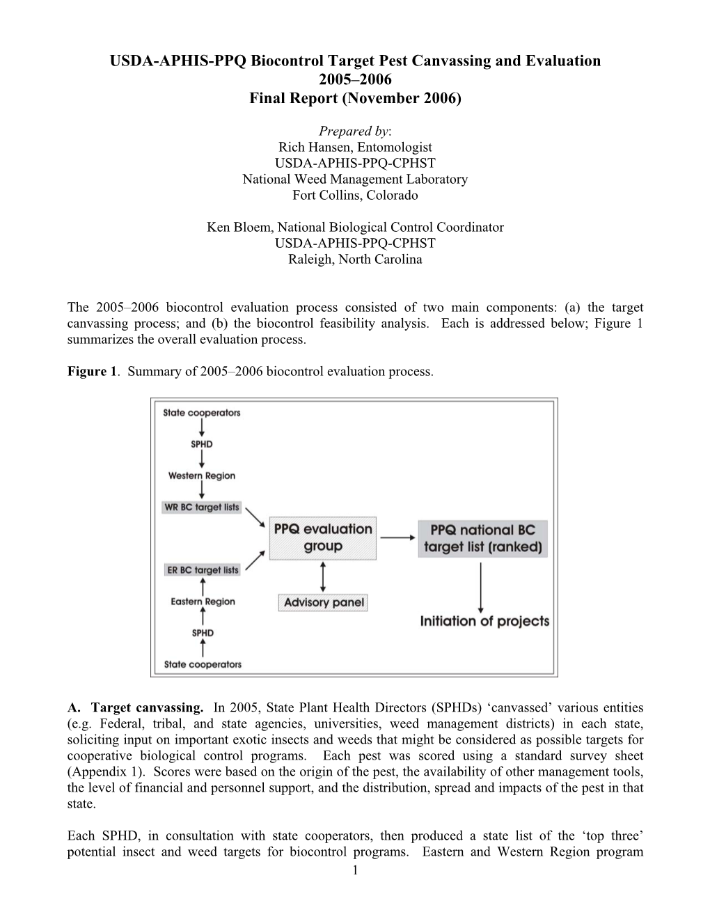 USDA-APHIS-PPQ Biocontrol Target Pest Canvassing and Evaluation 2005–2006 Final Report (November 2006)