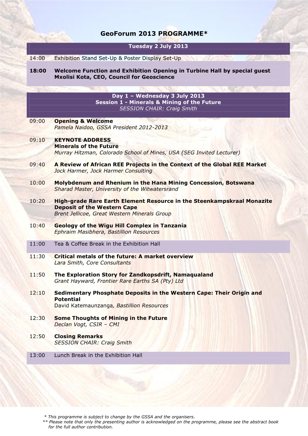 Geoforum 2013 PROGRAMME*