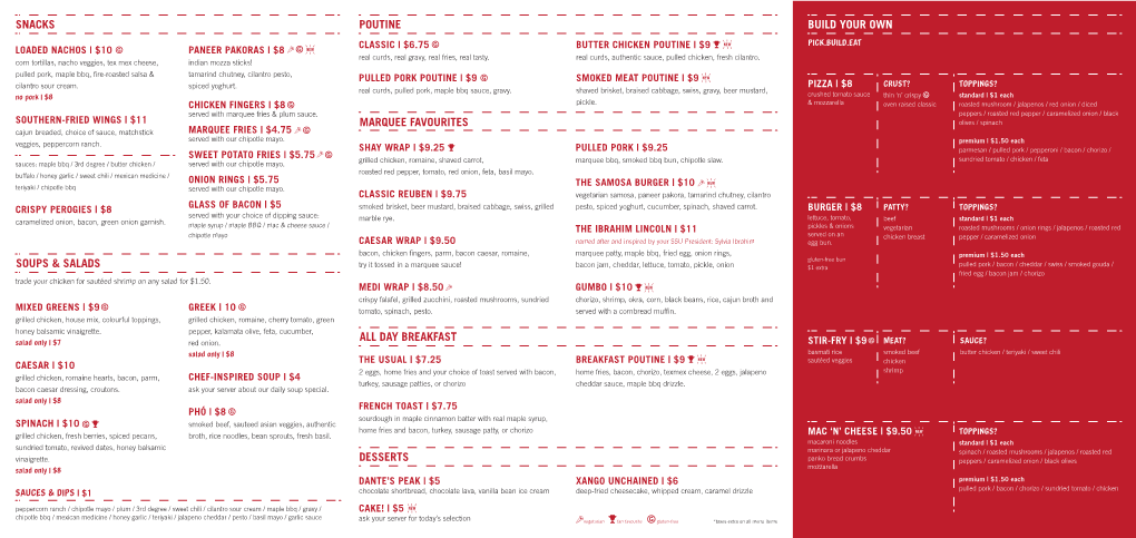 Snacks Soups & Salads Marquee Favourites All Day Breakfast