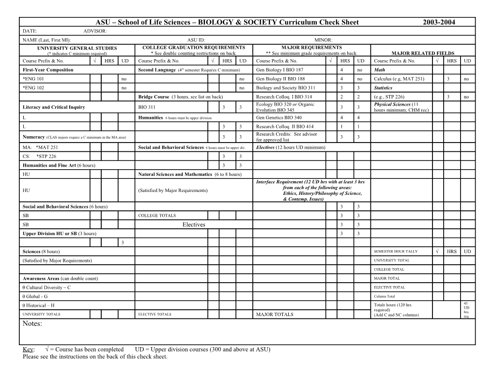 ASU CLAS Curriculum Check Sheet s1