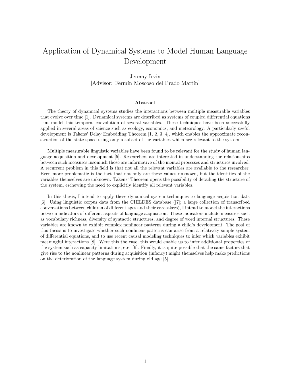 Application of Dynamical Systems to Model Human Language Development