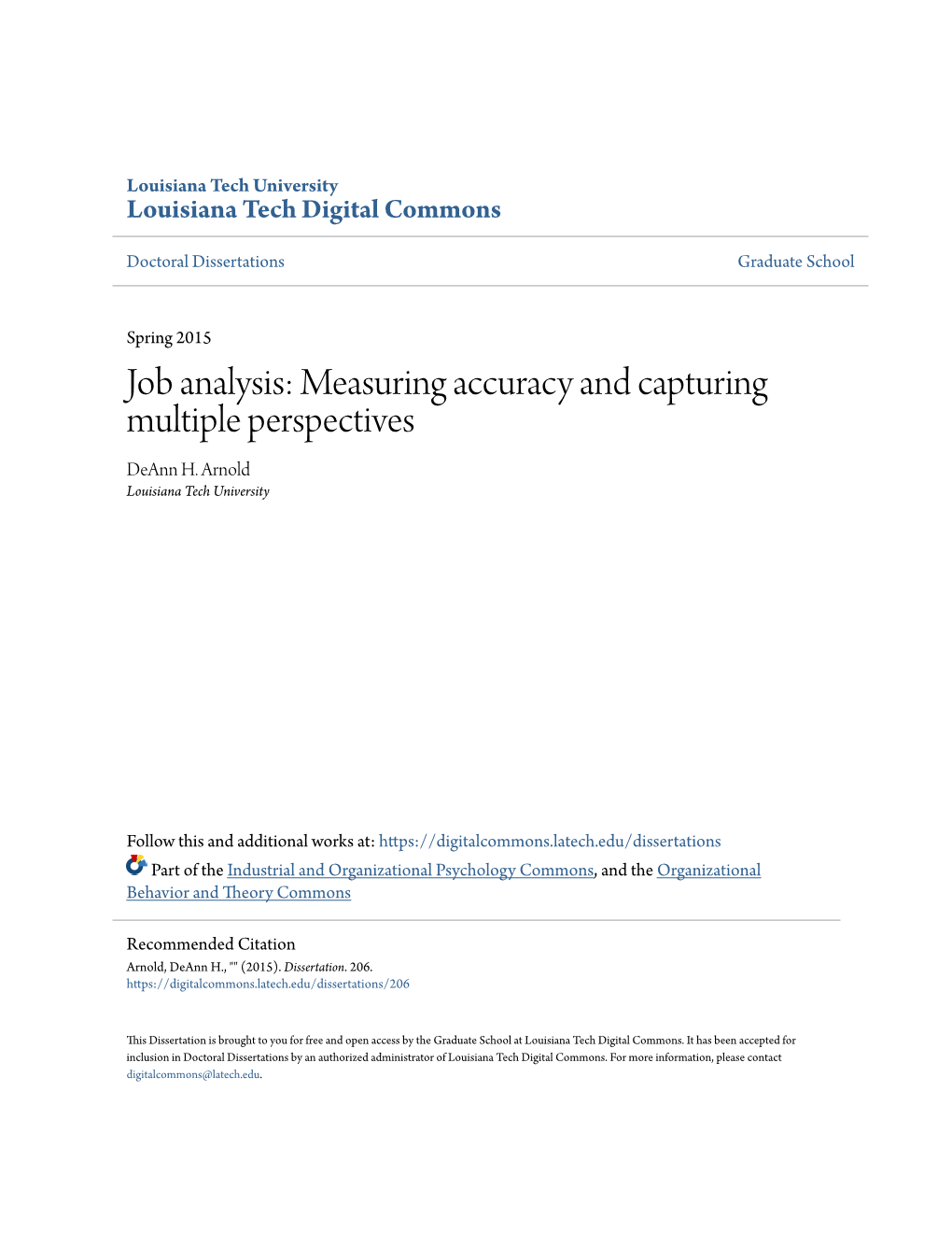 Job Analysis: Measuring Accuracy and Capturing Multiple Perspectives Deann H