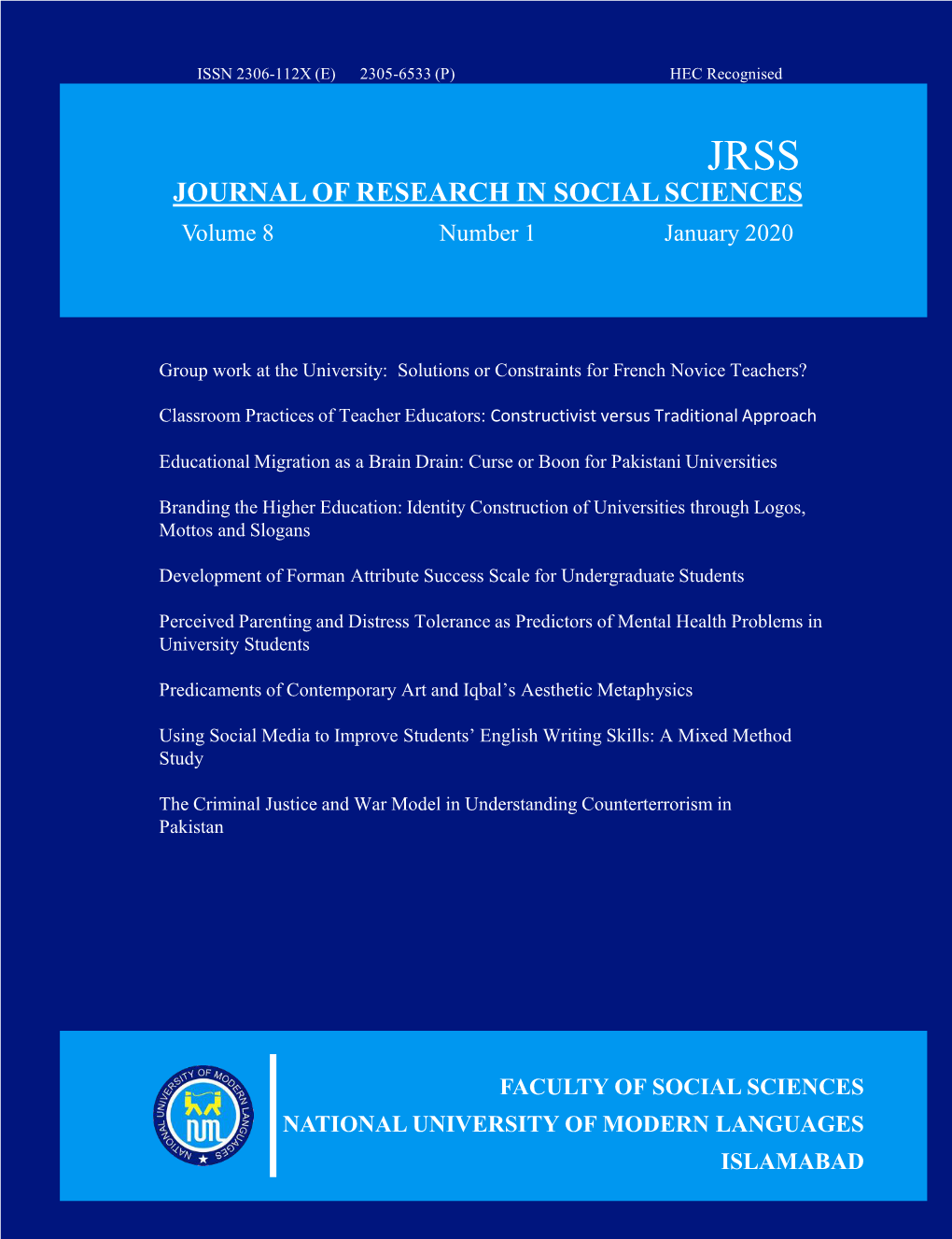 JOURNAL of RESEARCH in SOCIAL SCIENCES Volume 8 Number 1 January 2020