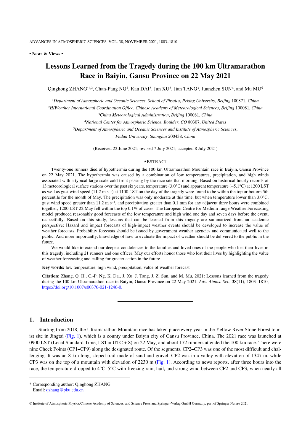 Lessons Learned from the Tragedy During the 100 Km Ultramarathon Race in Baiyin, Gansu Province on 22 May 2021