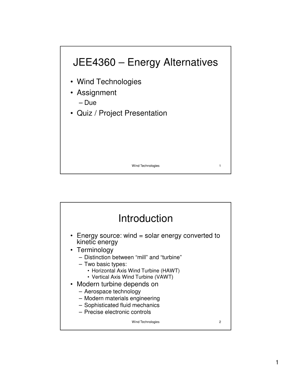 JEE4360 – Energy Alternatives
