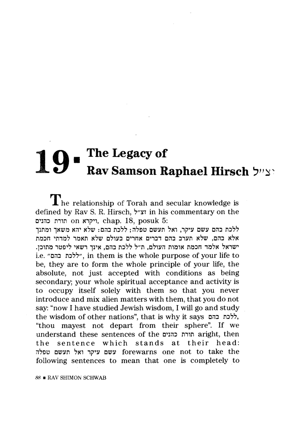 19 • the Legacy of Rav Samson Raphael Hirsch ?11 ~~