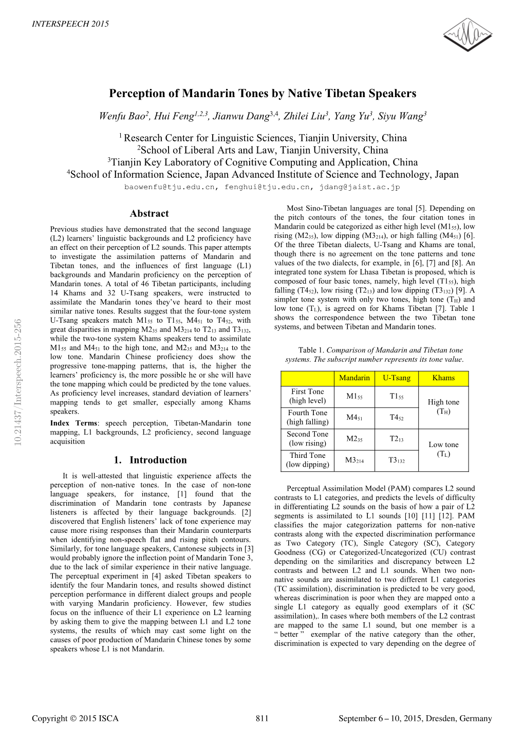 Perception of Mandarin Tones by Native Tibetan Speakers