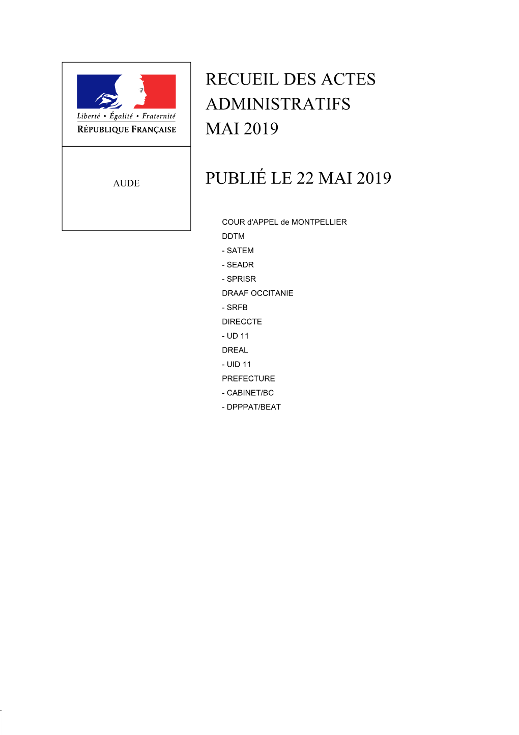Recueil Des Actes Administratifs Mai 2019