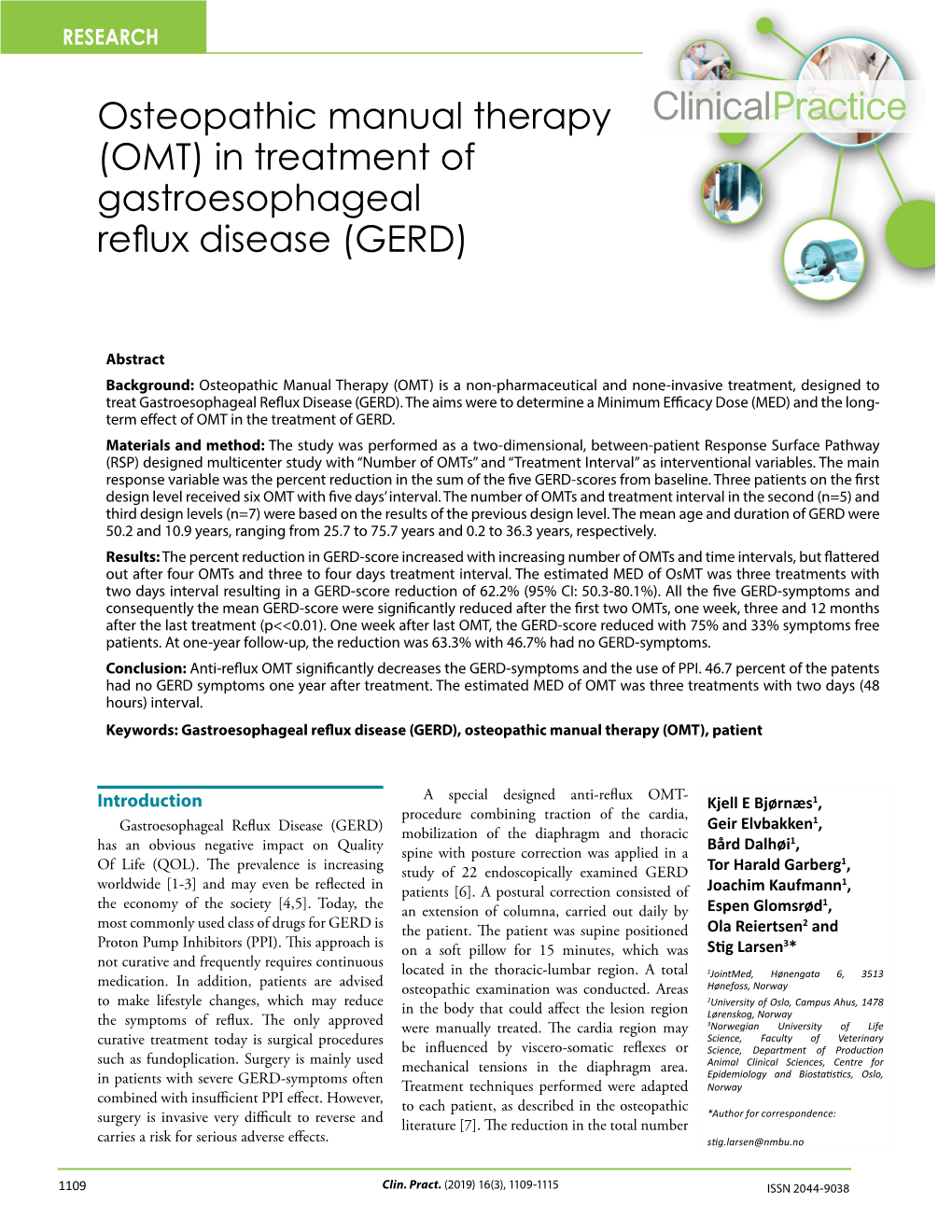 Osteopathic Manual Therapy (OMT) in Treatment of Gastroesophageal Reflux Disease (GERD)