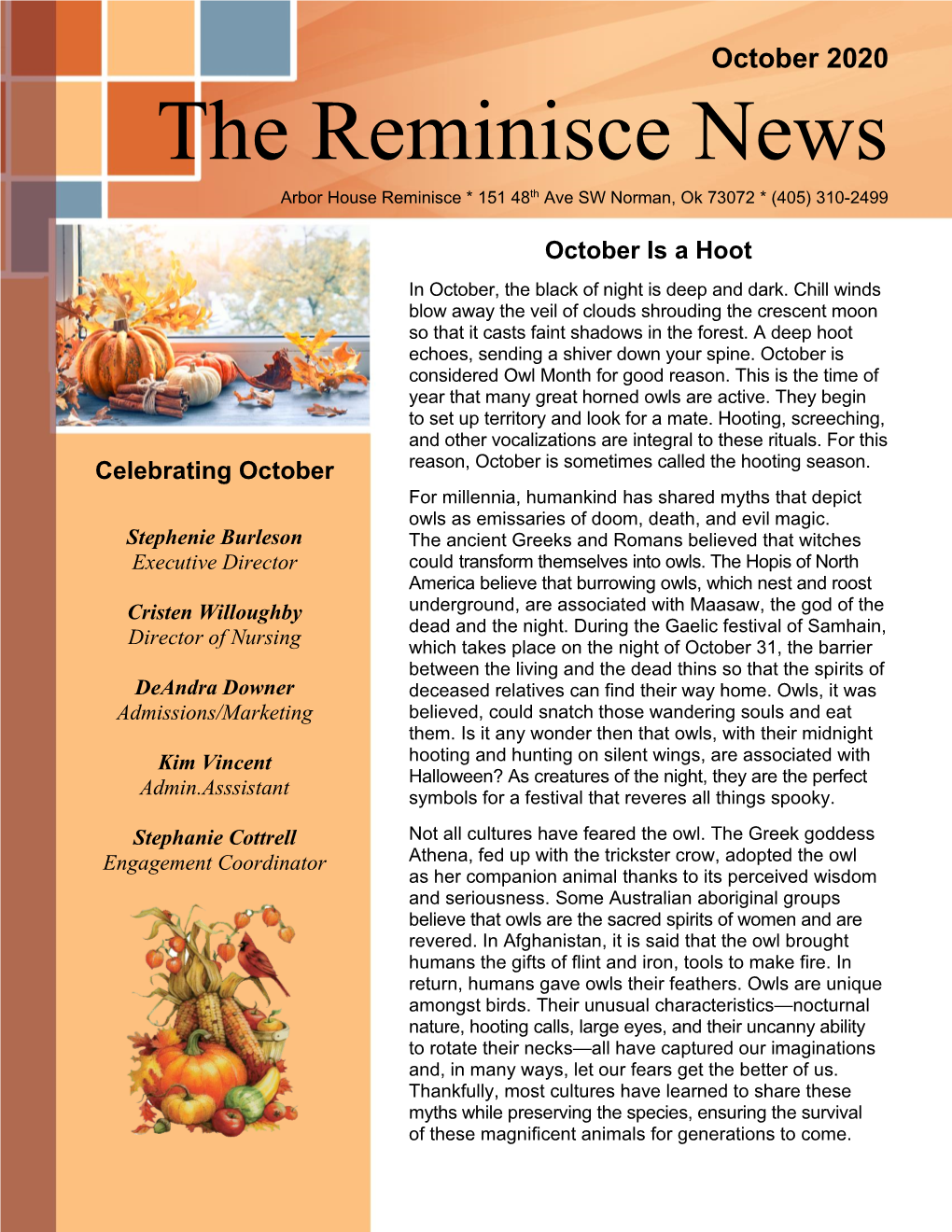 The Reminisce News Arbor House Reminisce * 151 48Th Ave SW Norman, Ok 73072 * (405) 310-2499