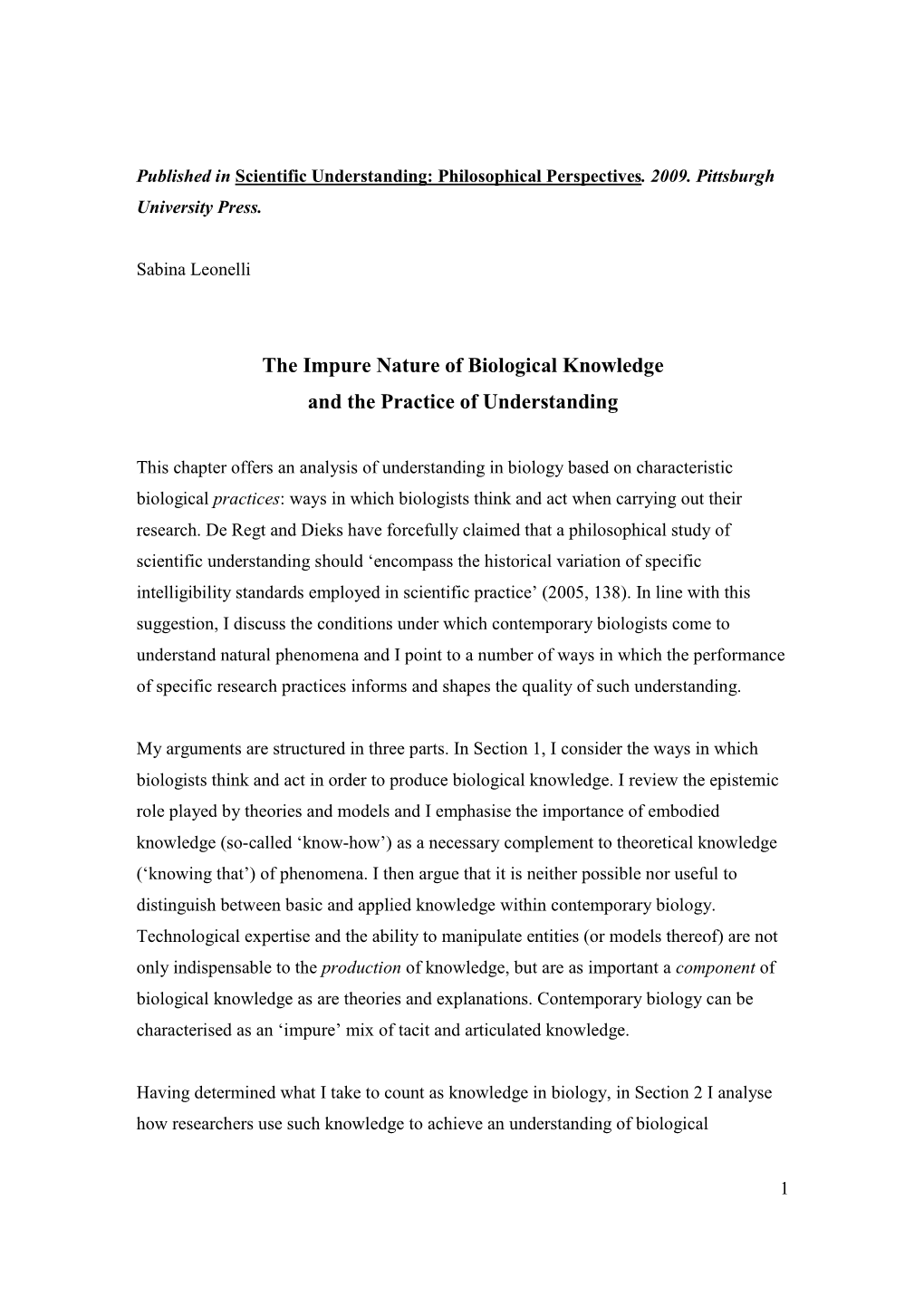 The Impure Nature of Biological Knowledge and the Practice of Understanding