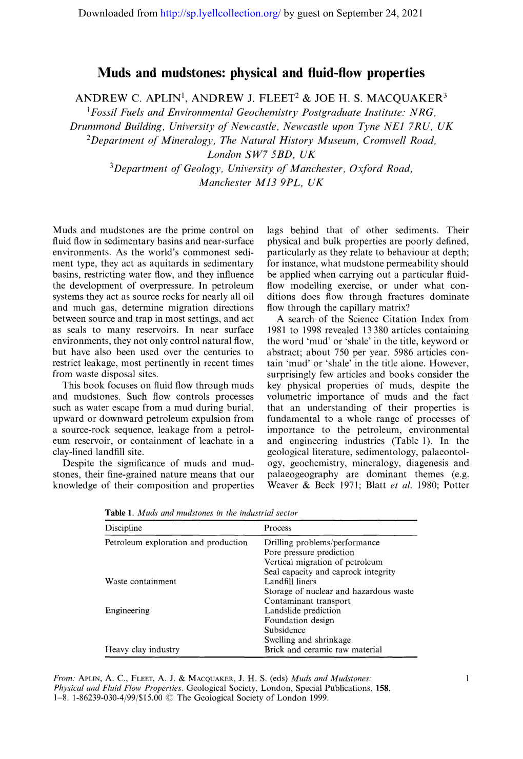 Muds and Mudstones: Physical and Fluid-Flow Properties