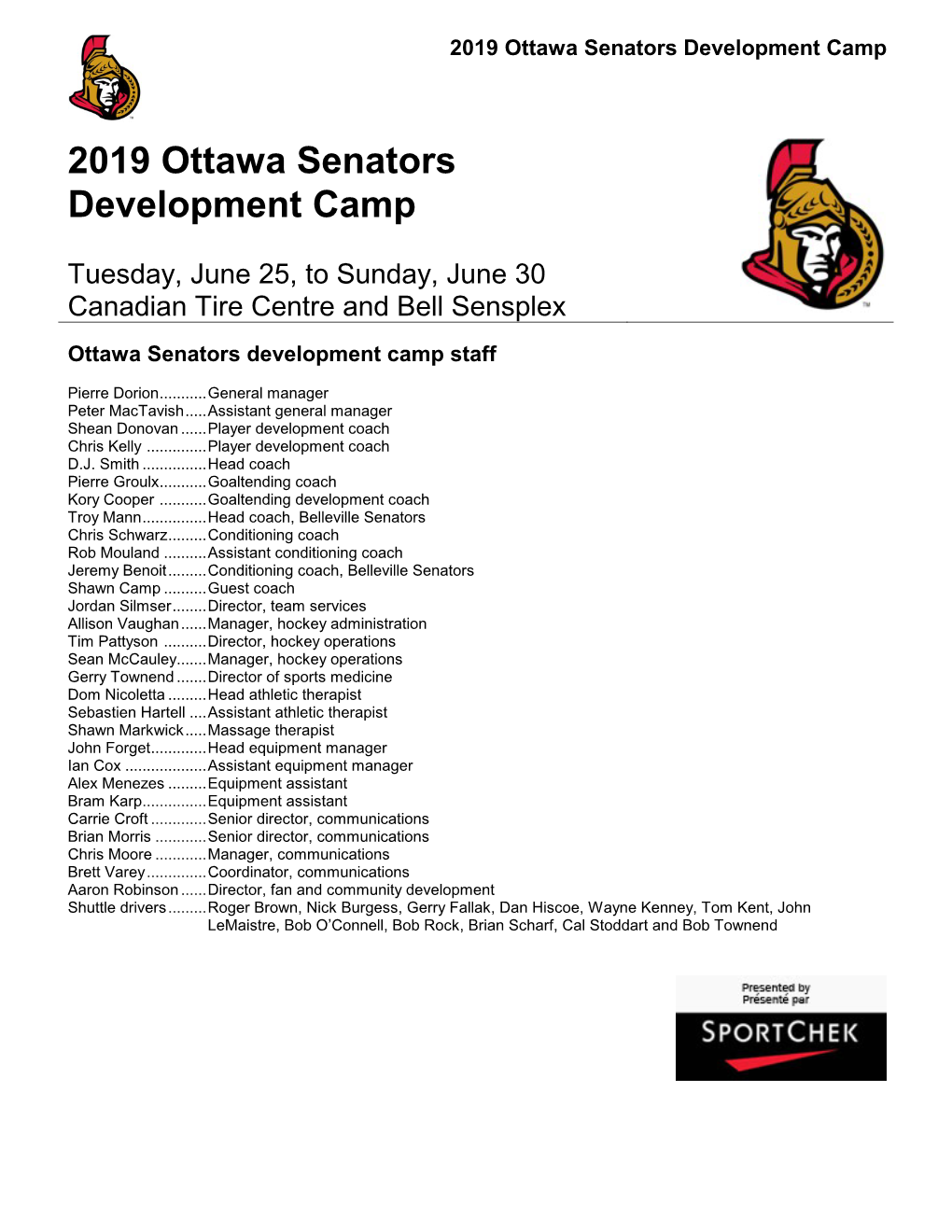 2019 Ottawa Senators Development Camp