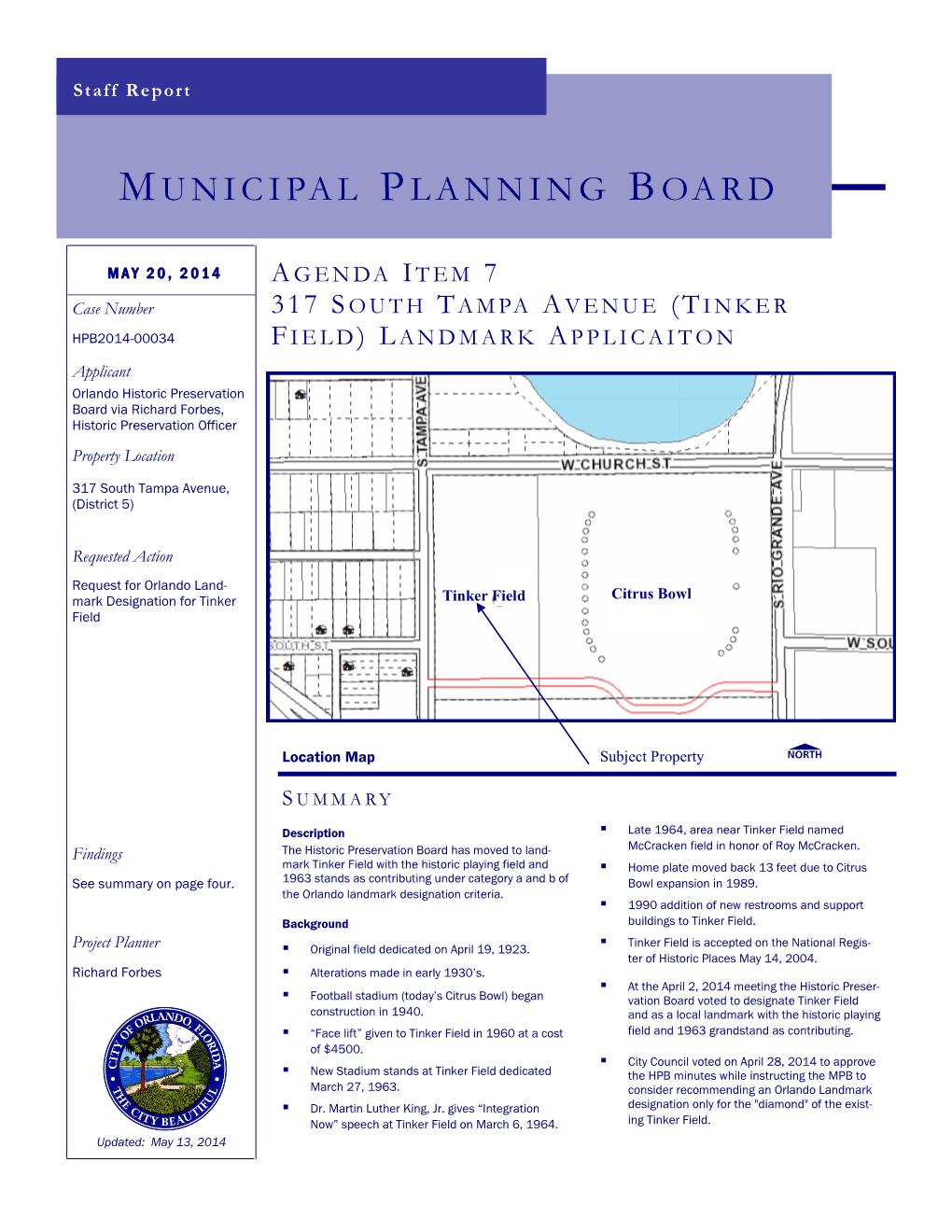 Municipal Planning Board Case Number HPB2014 -00034 May 20, 2014