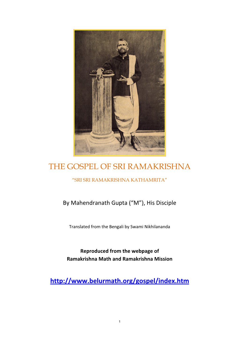 The Gospel of Sri Ramakrishna