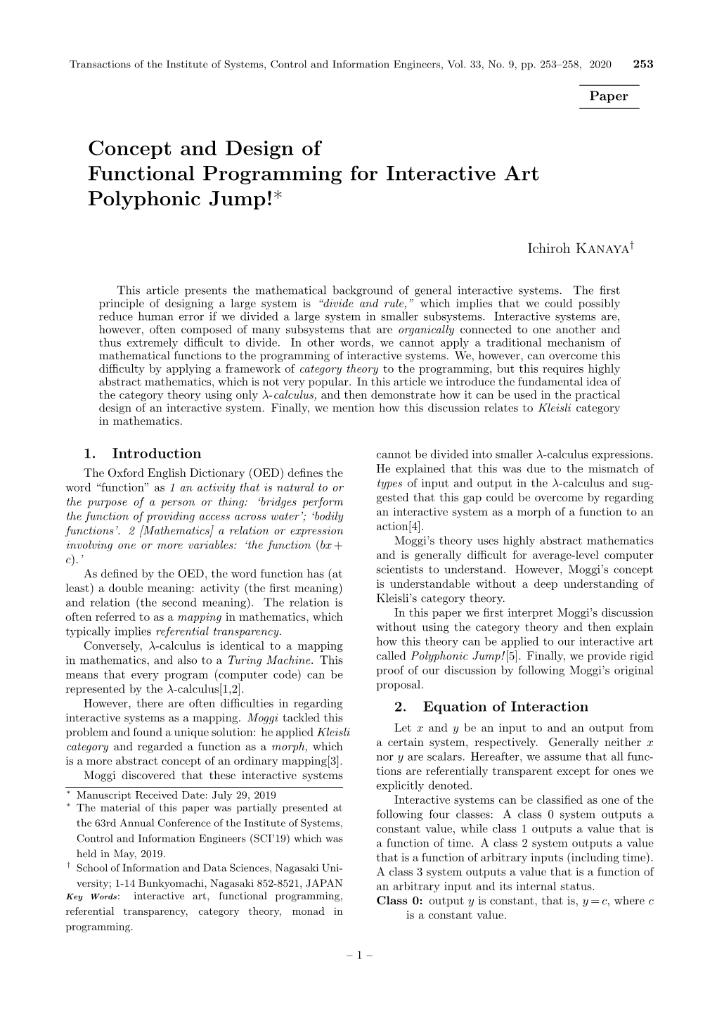 Concept and Design of Functional Programming for Interactive Art Polyphonic Jump!*