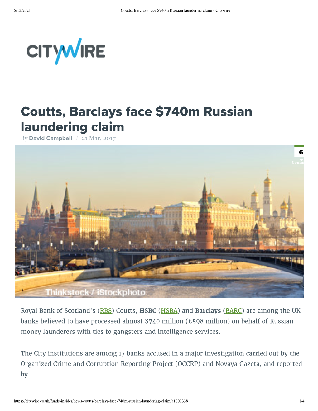 Coutts, Barclays Face $740M Russian Laundering Claim – Citywire