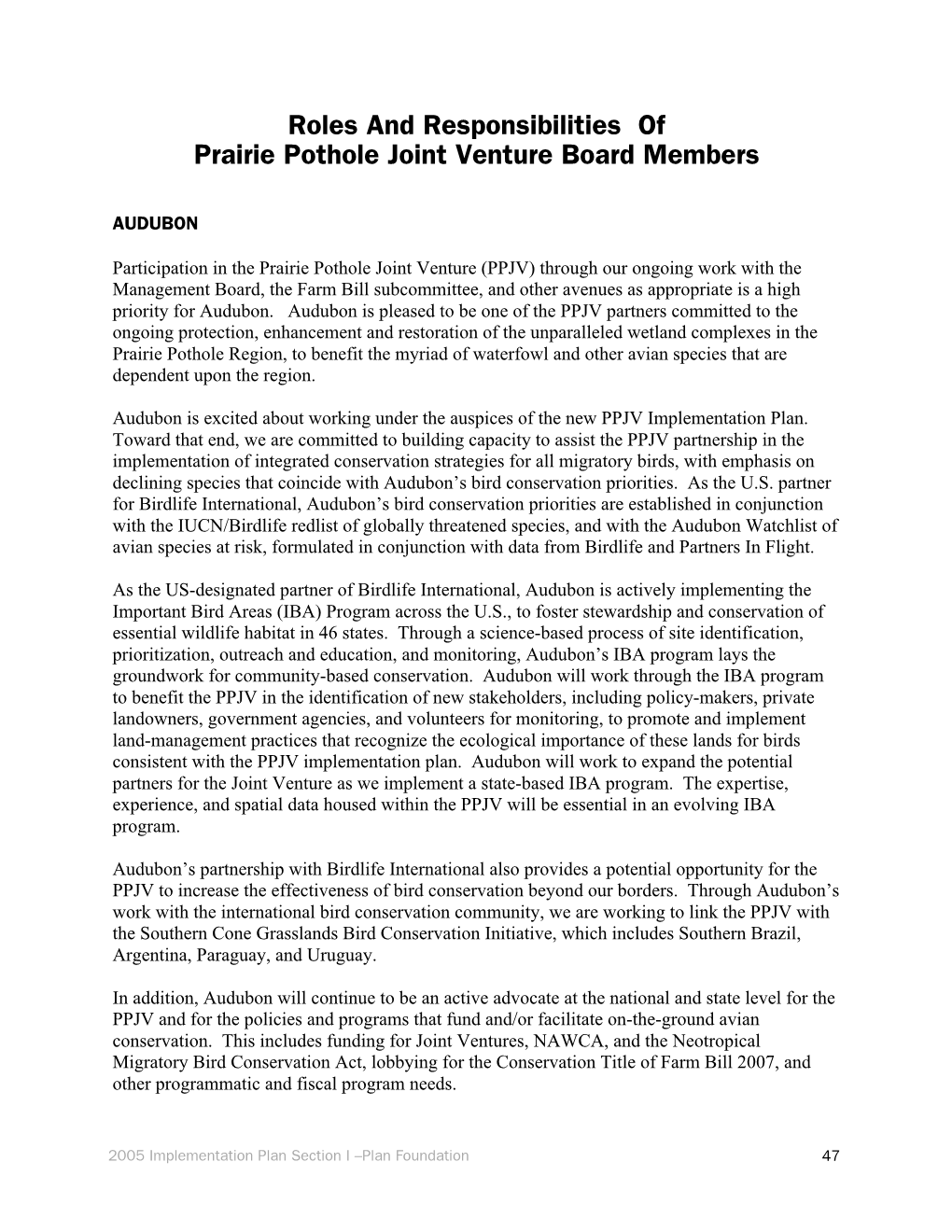 Roles and Responsibilities of PPJV