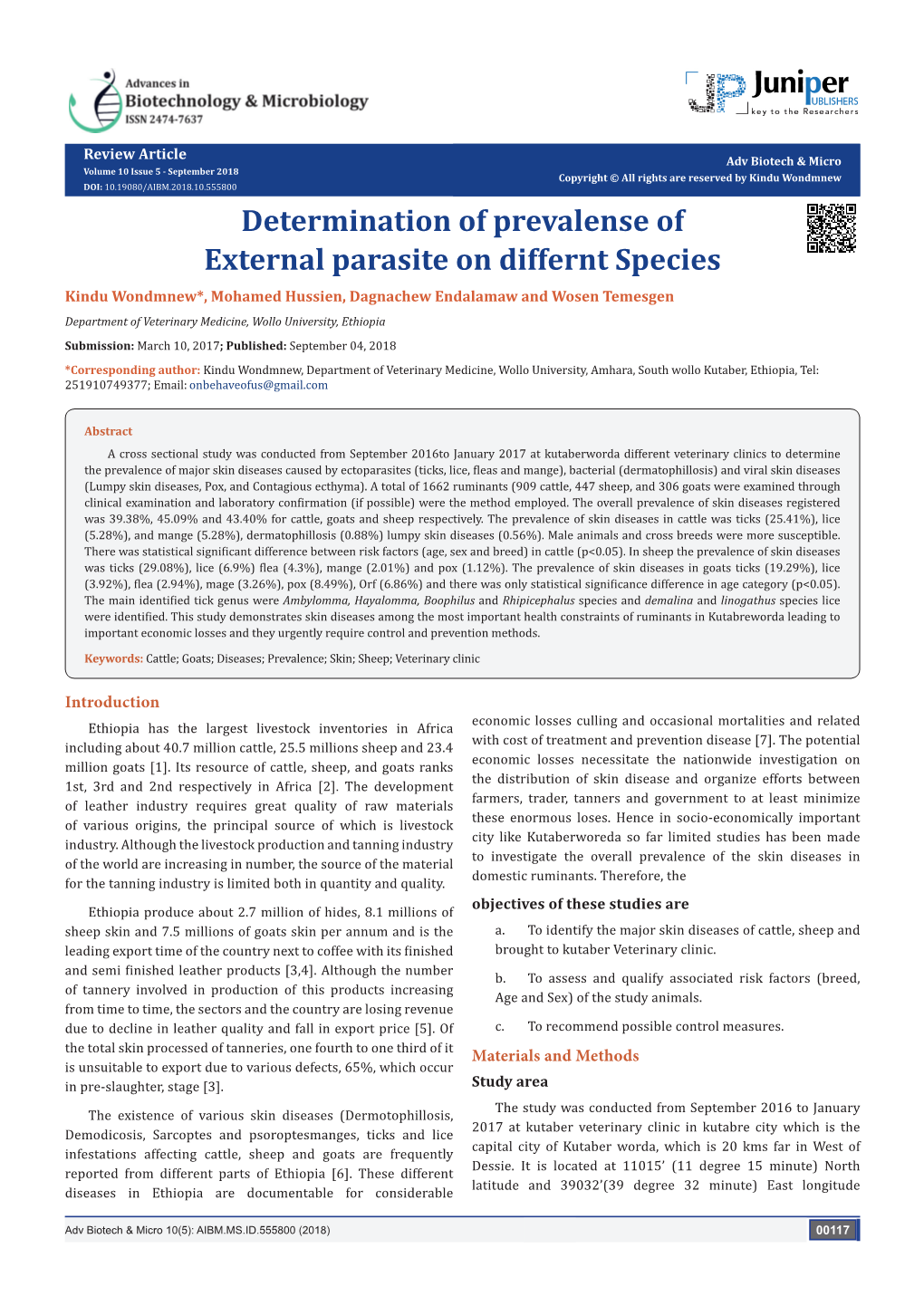 Determination of Prevalense of External Parasite on Differnt Species