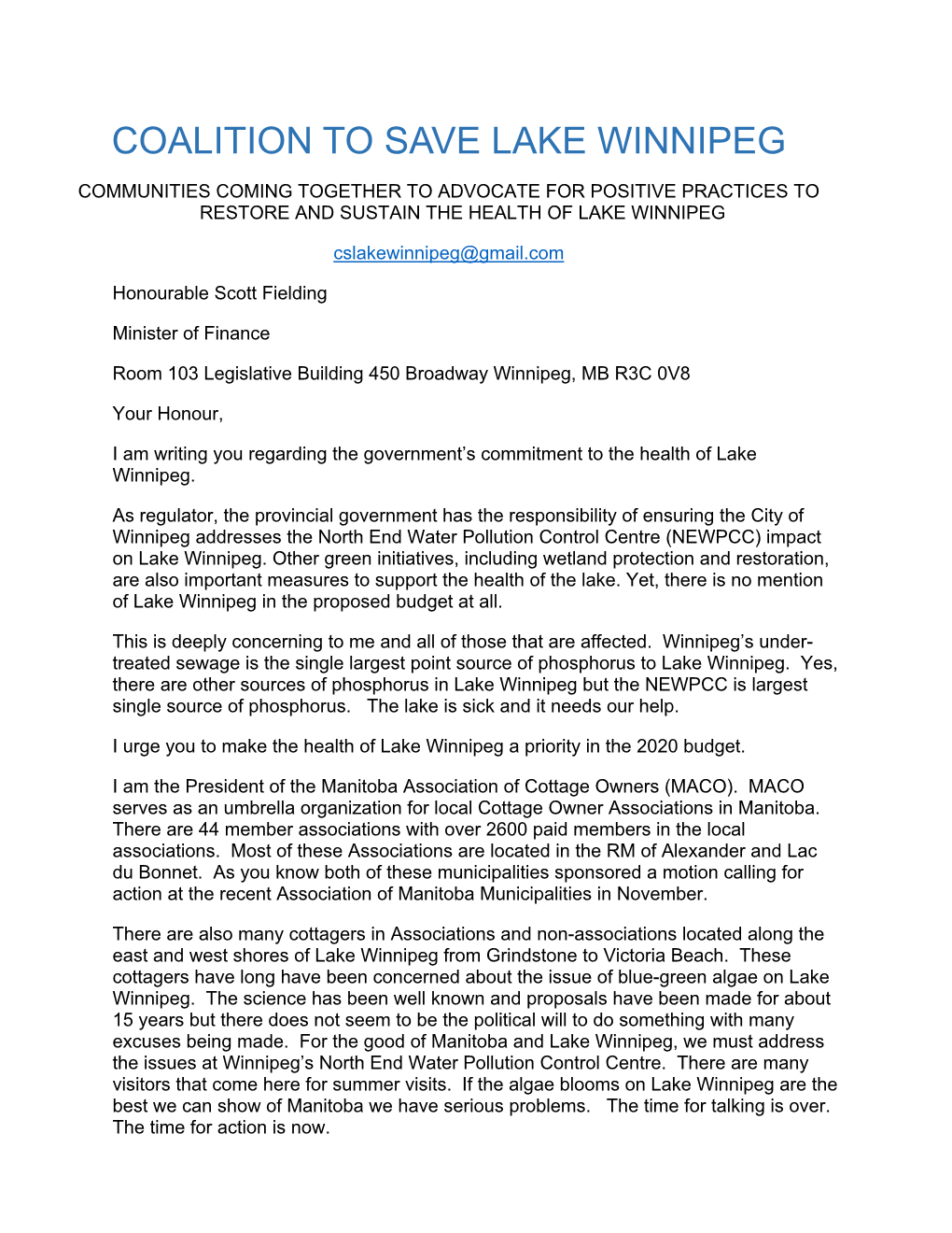 Coalition to Save Lake Winnipeg