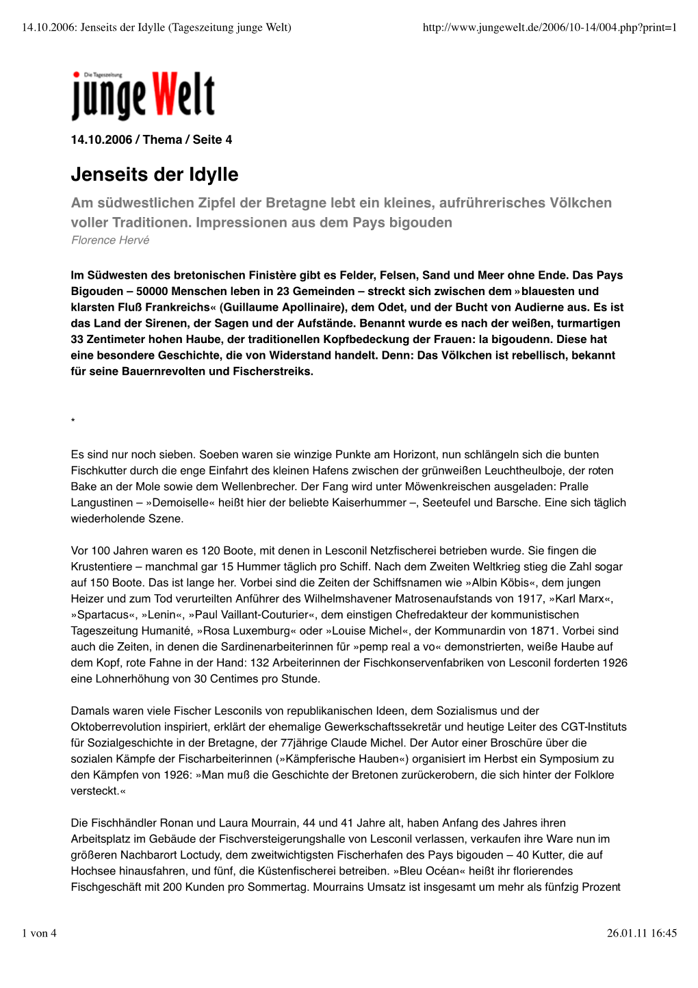 14.10.2006 Jenseits Der Idylle (Tageszeitung Junge Welt)