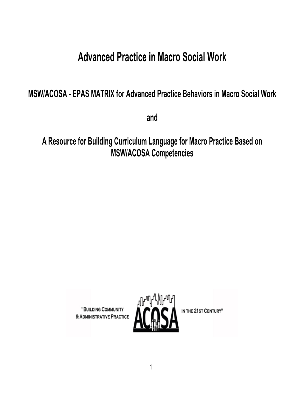 EPAS MATRIX for Advanced Practice Behaviors in Macro Social Work