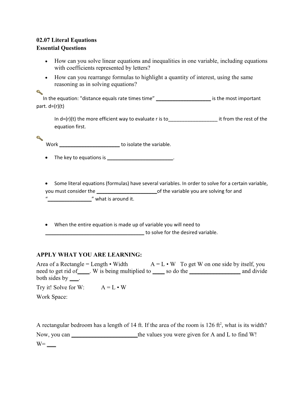 02.07 Literal Equations Essential Questions