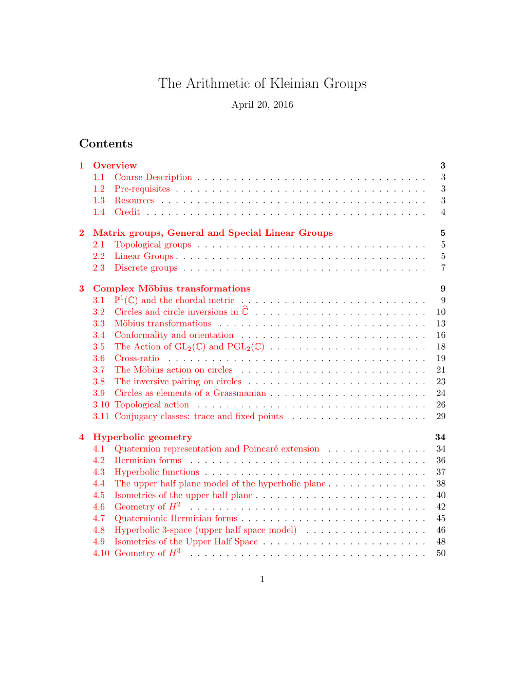 The Arithmetic of Kleinian Groups April 20, 2016