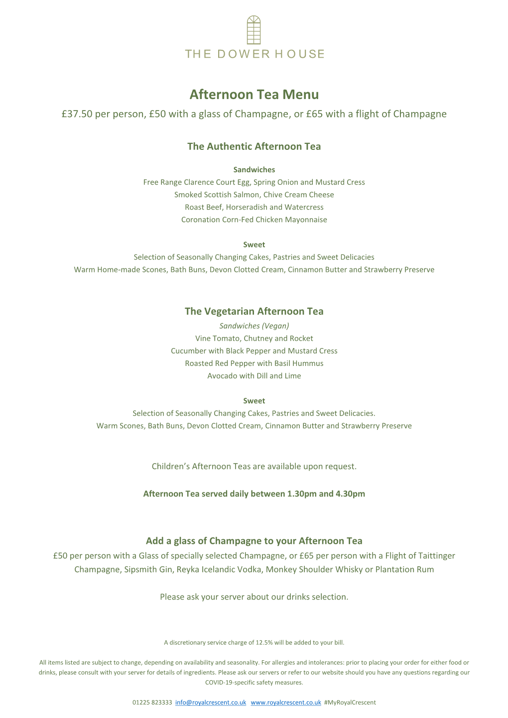 Afternoon Tea Menu £37.50 Per Person, £50 with a Glass of Champagne, Or £65 with a Flight of Champagne