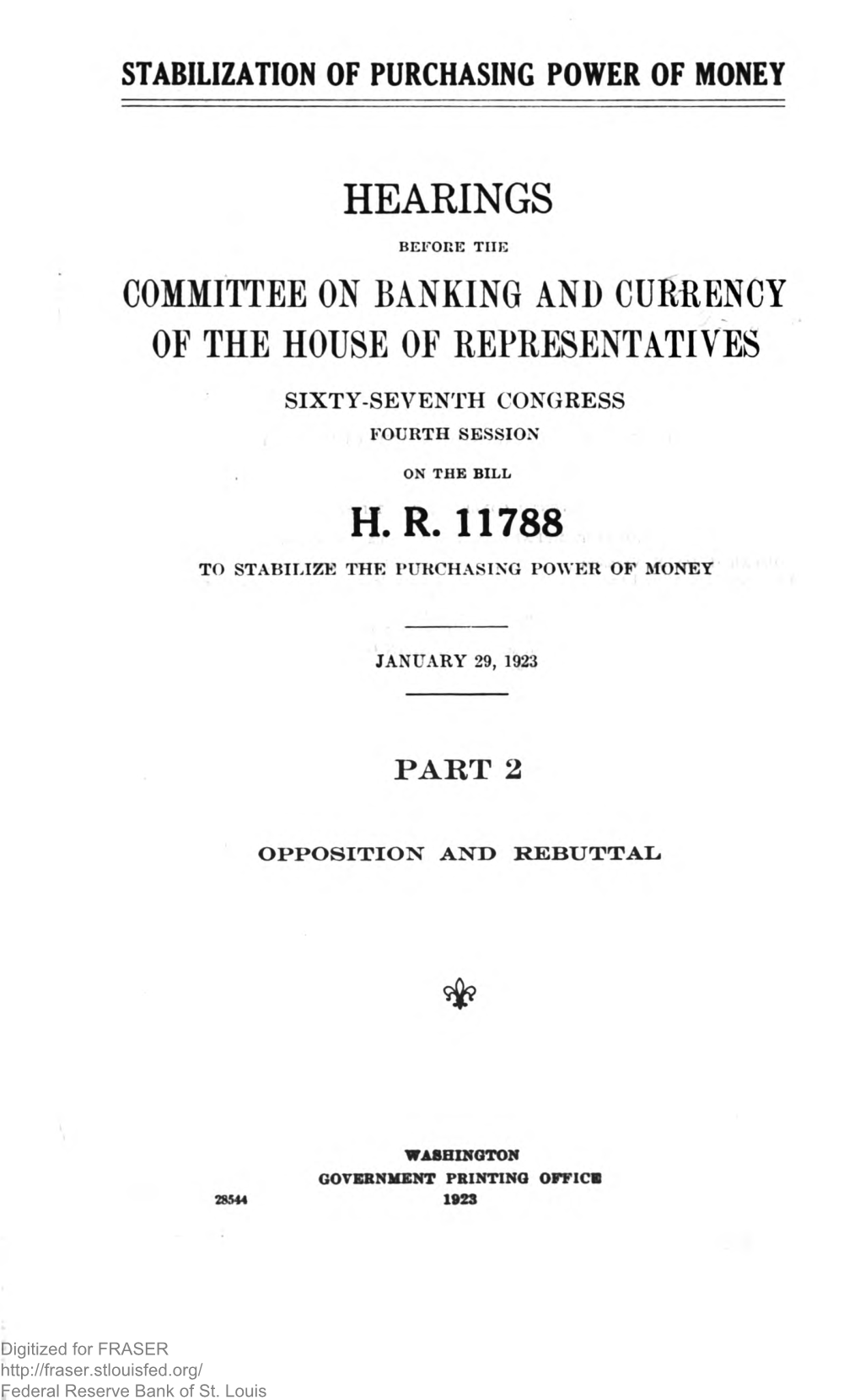 Stabilization of Purchasing Power of Money: Hearings Before The