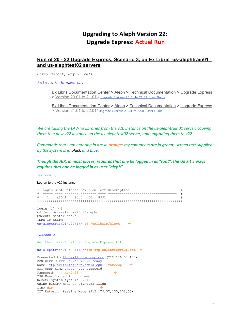 Run of 18 - 20 Upgrade Express, Scenario 3 on Aleph112