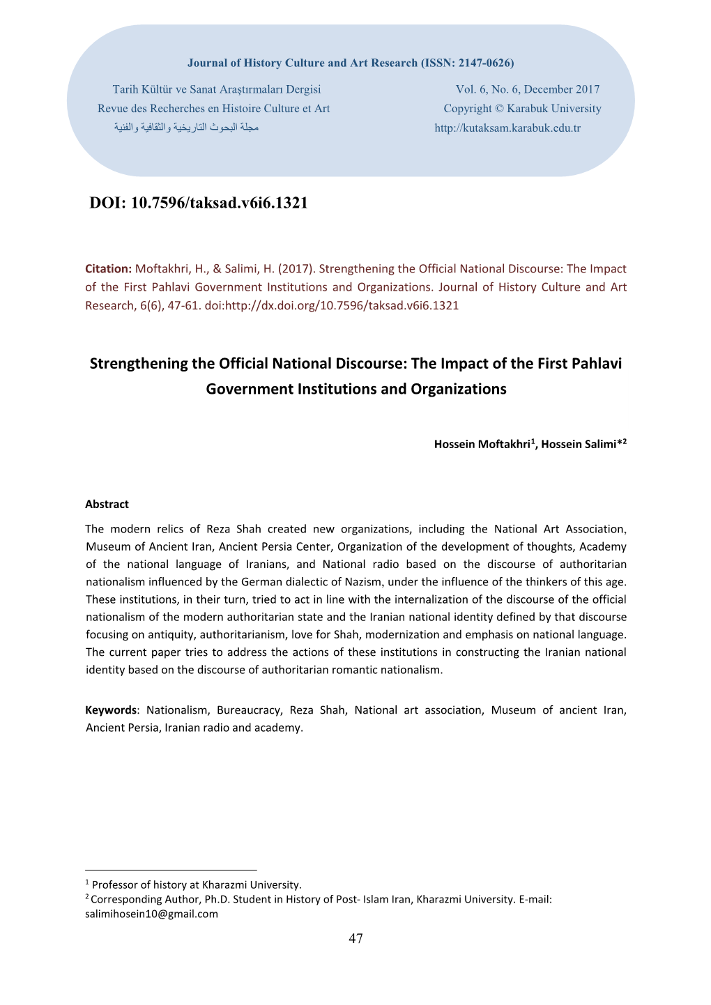 Strengthening the Official National Discourse: the Impact of the First Pahlavi Government Institutions and Organizations