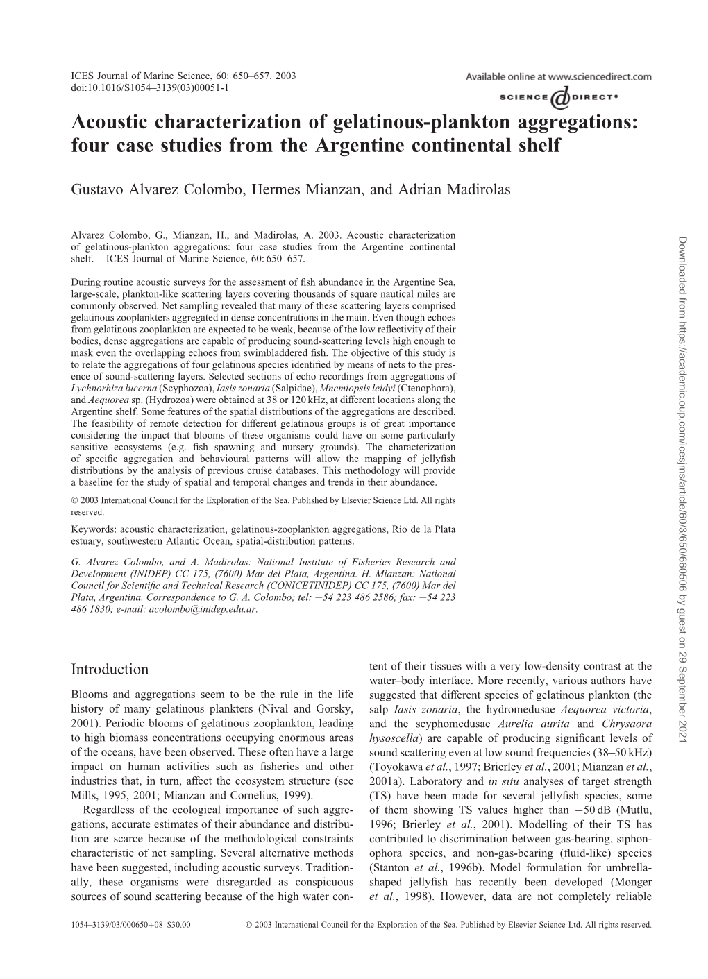 Acoustic Characterization of Gelatinous-Plankton Aggregations: Four Case Studies from the Argentine Continental Shelf