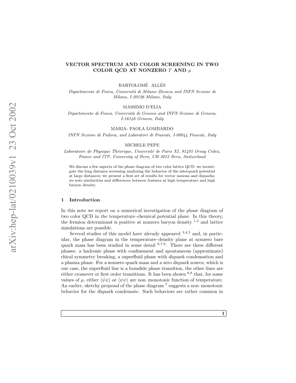 Vector Spectrum and Color Screening in Two Color QCD at Nonzero T And