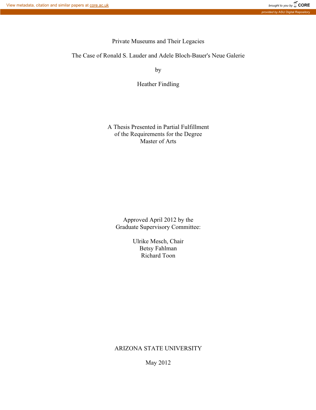 Private Museums and Their Legacies the Case of Ronald S. Lauder And