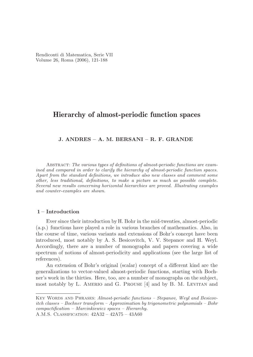 Hierarchy of Almost-Periodic Function Spaces