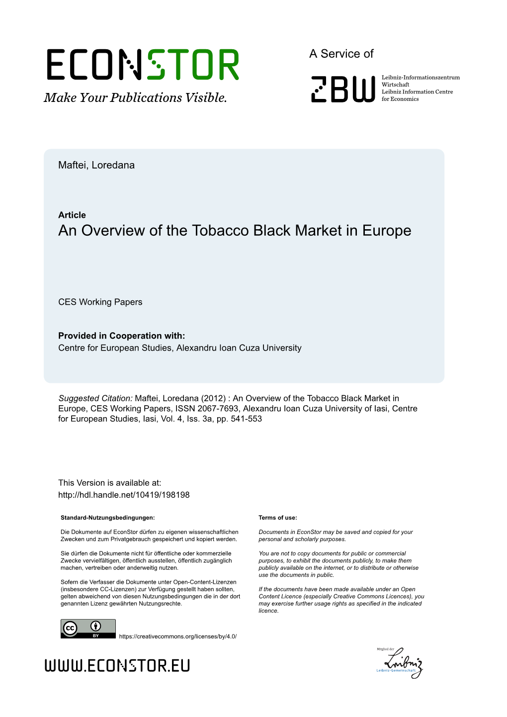 An Overview of the Tobacco Black Market in Europe