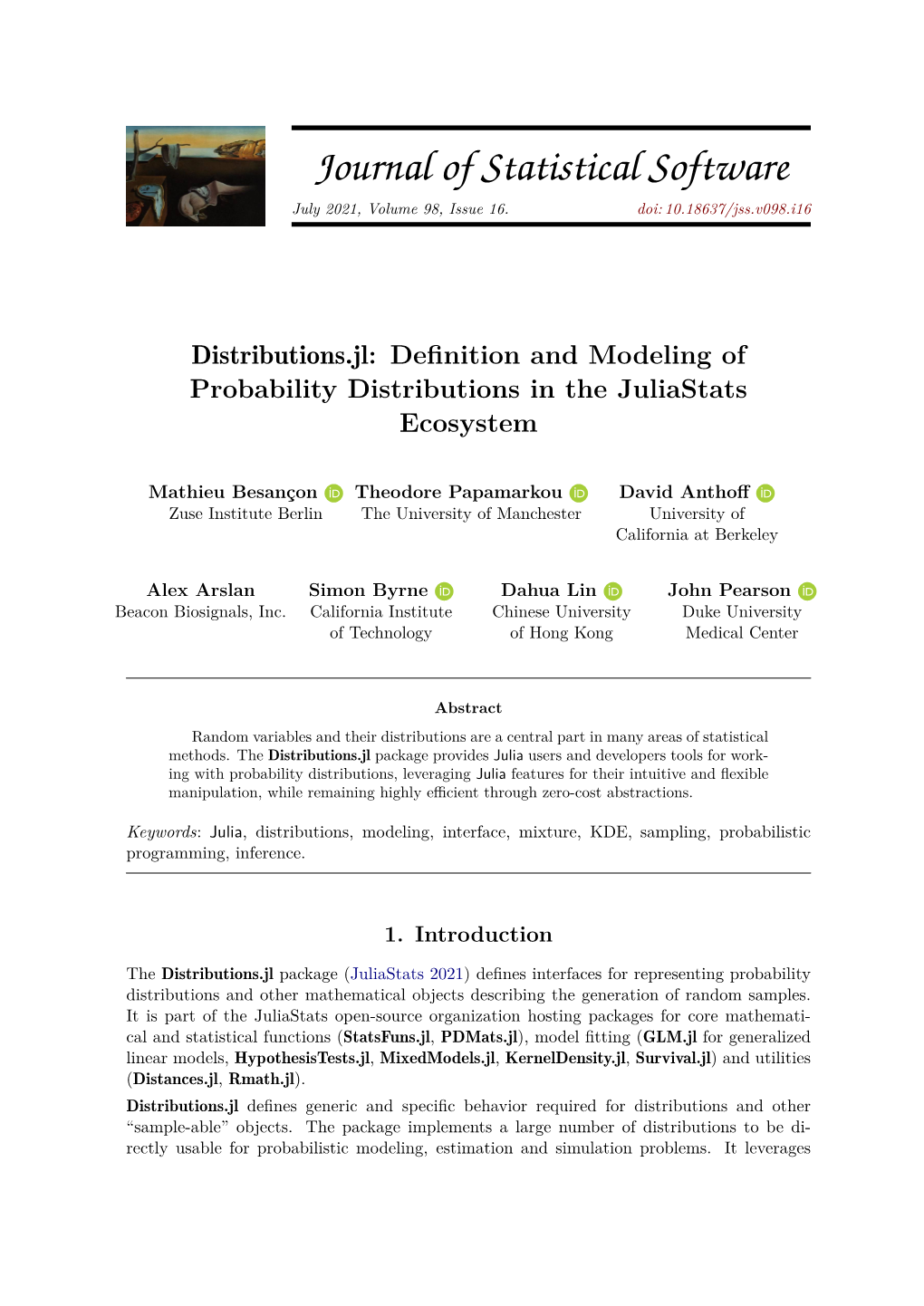 Definition and Modeling of Probability Distributions in the Juliastats