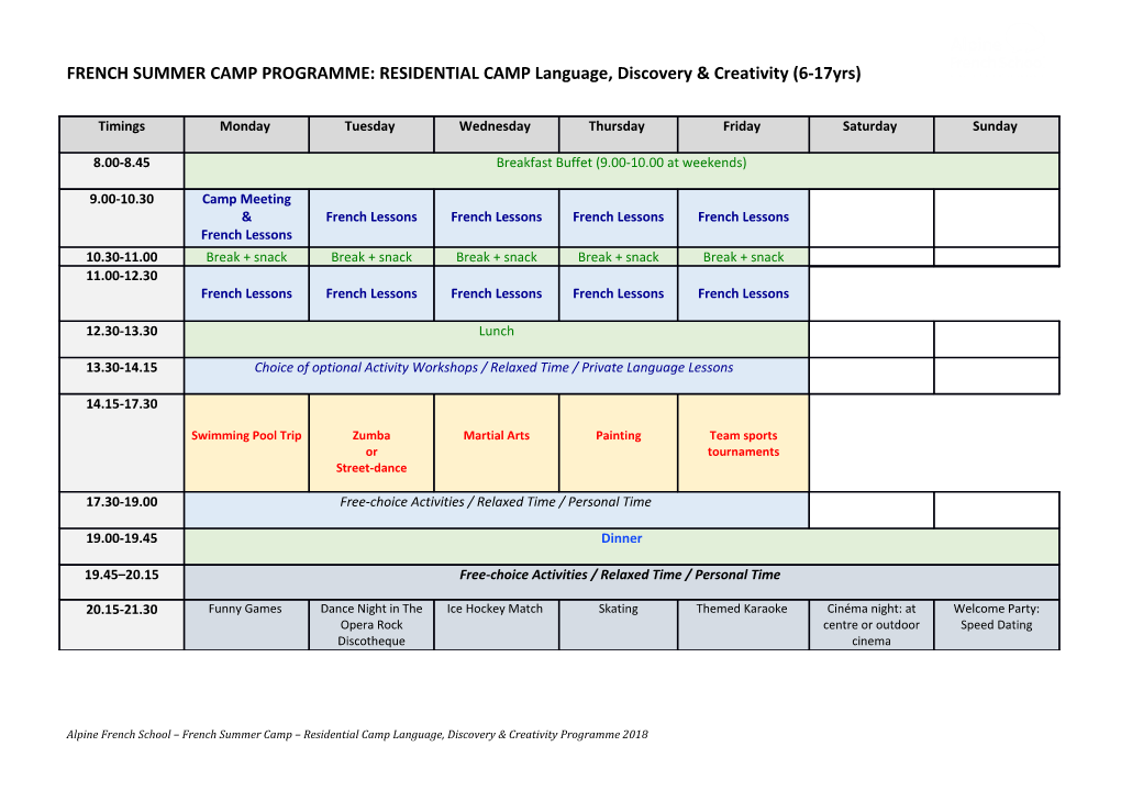 Alpine French School French Summer Camp Residential Camp Language, Discovery & Creativity