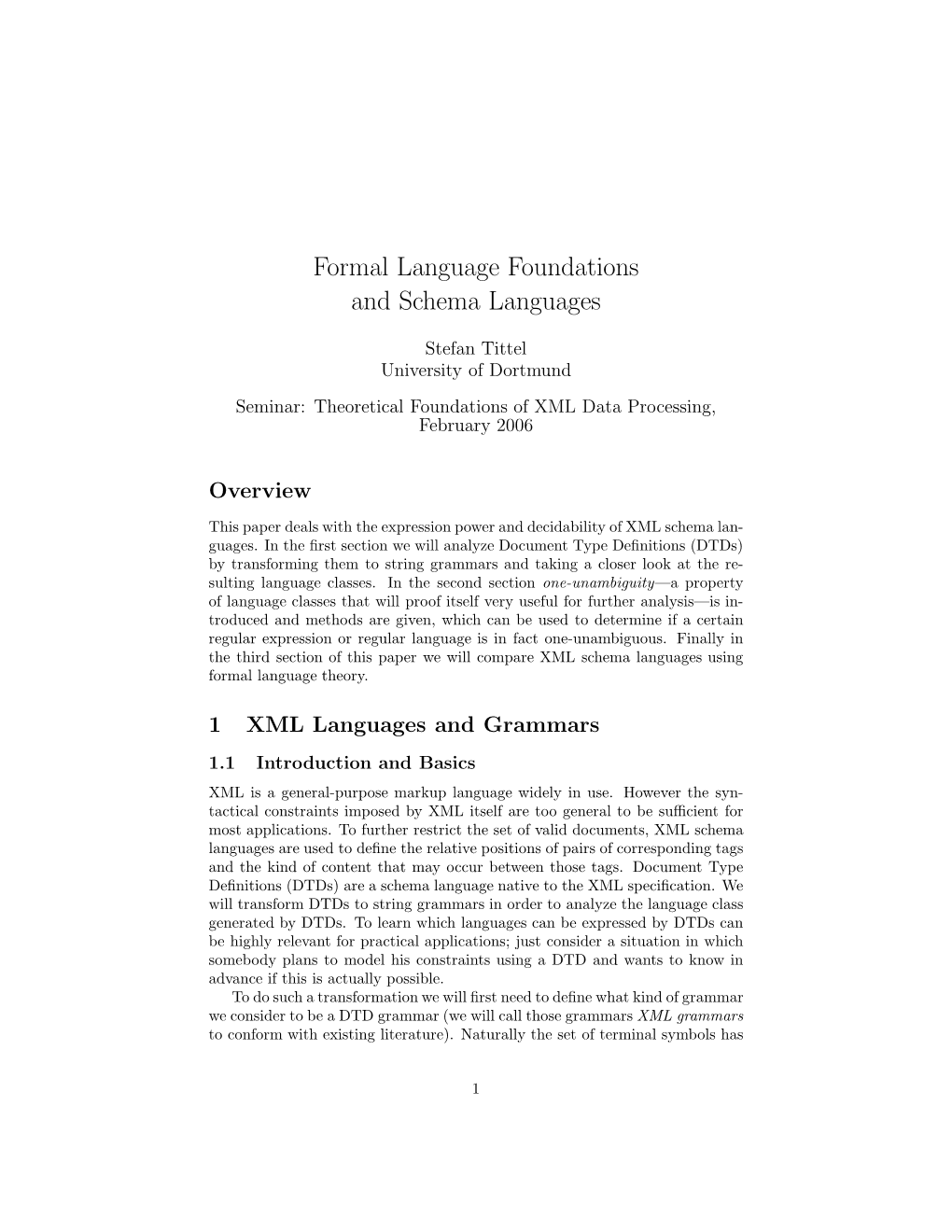 Formal Language Foundations and Schema Languages