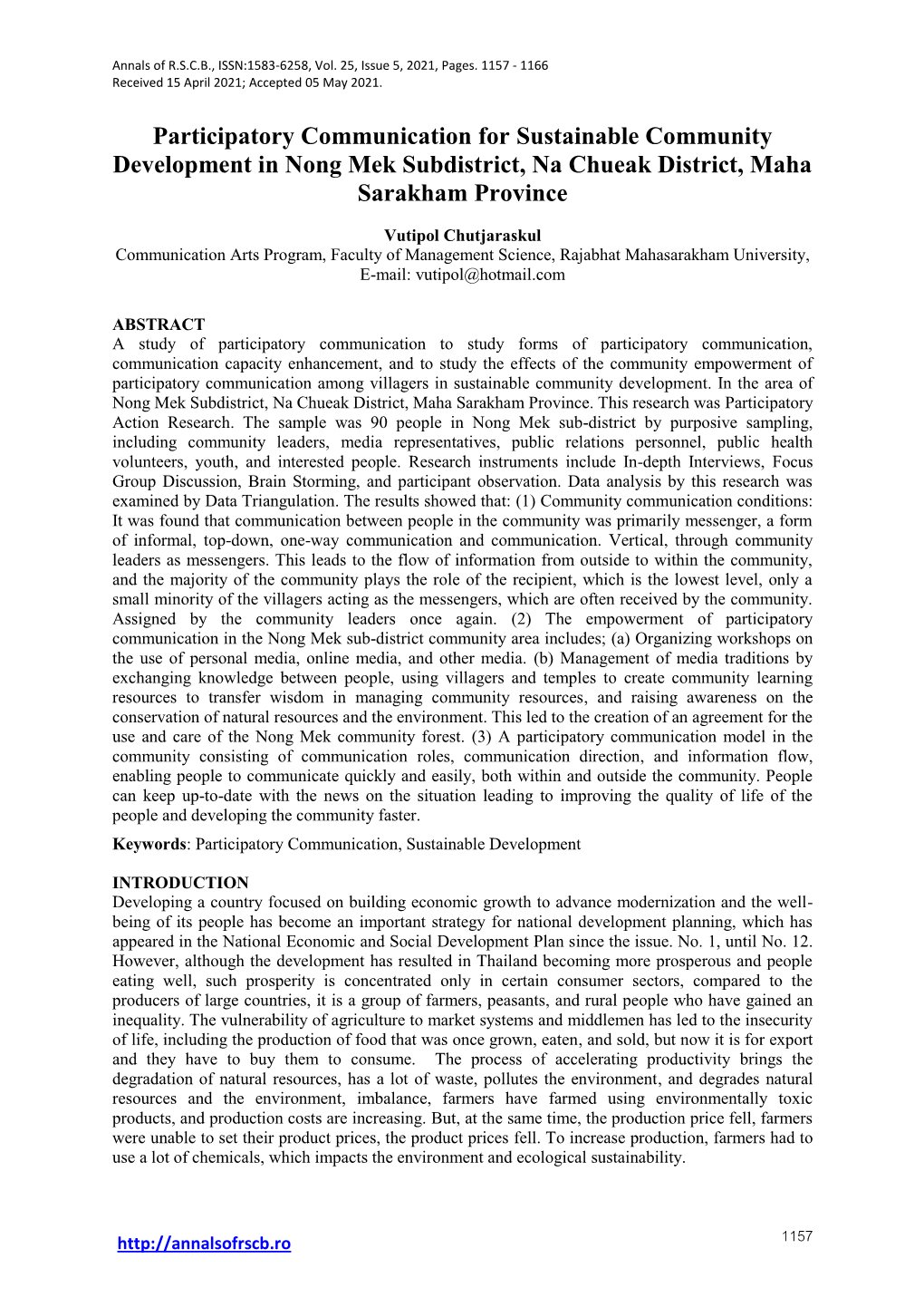 Participatory Communication for Sustainable Community Development in Nong Mek Subdistrict, Na Chueak District, Maha Sarakham Province