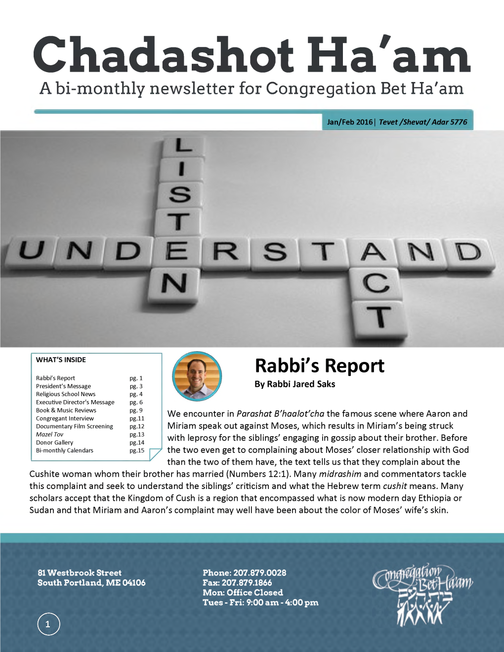 Chadashot Ha'am a Bi-Monthly Newsletter for Congregation Bet Ha'am