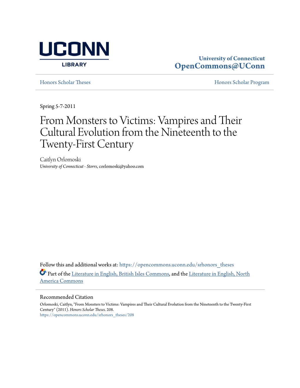 From Monsters to Victims: Vampires and Their Cultural Evolution From
