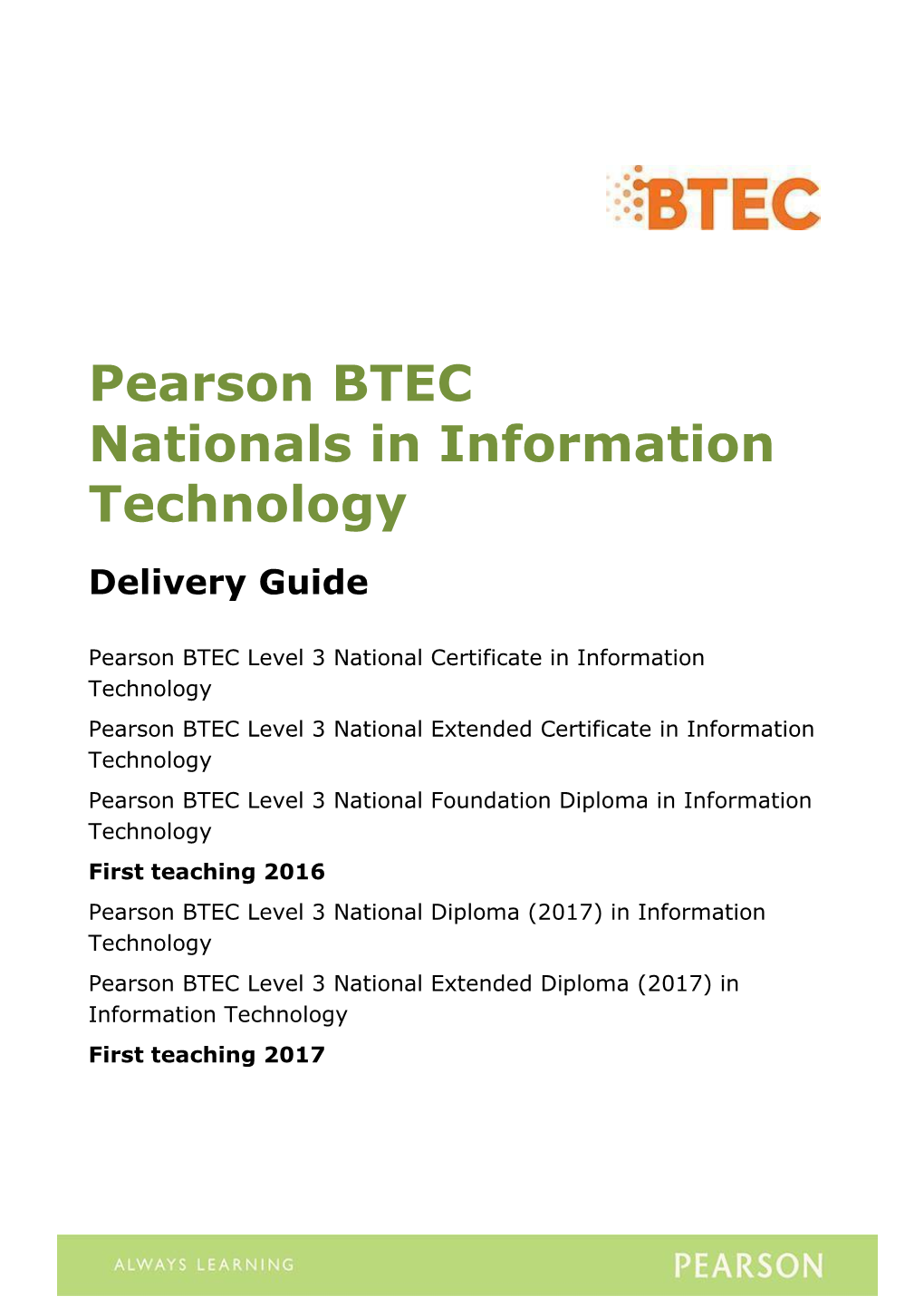 Pearson BTEC Nationals in Information Technology