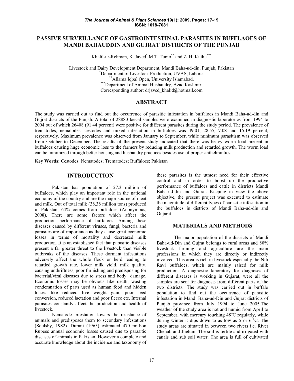 A Study on Occurrence of Parasitic Infestation in Buffaloes in Mandi