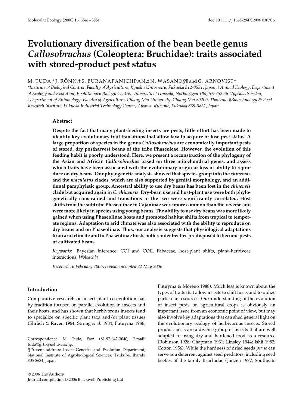 Evolutionary Diversification of the Bean Beetle Genus Callosobruchus